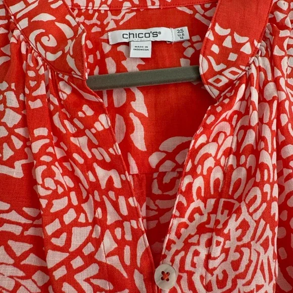 SALE Chico’s Orange & White Top Size 2.5 (L/XL) Spring Summer Blouse - Picture 10 of 14